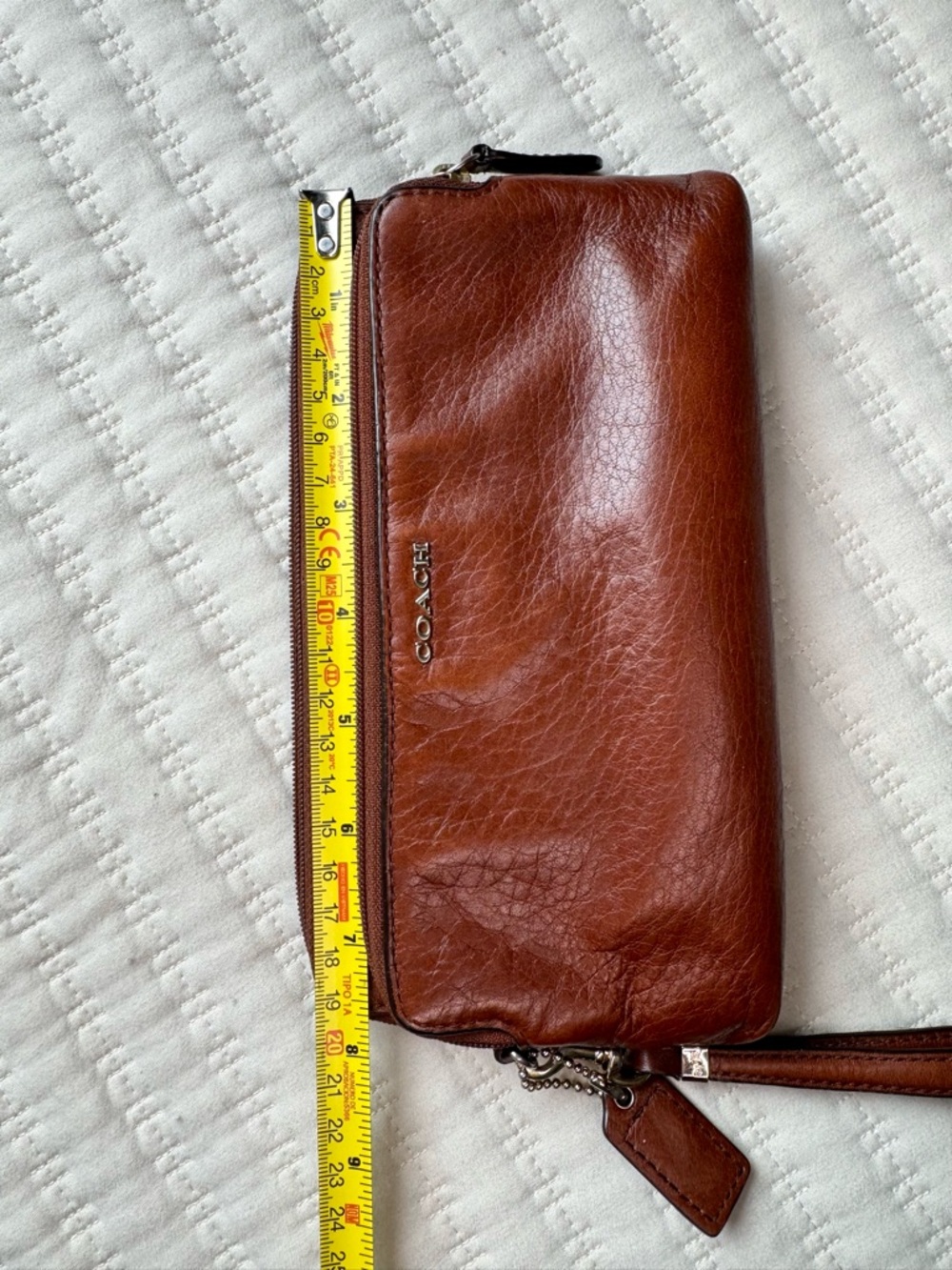 Coach Redwood Brown Pebbled Leather Double Zipper Wallet Wristlet - Picture 8 of 9
